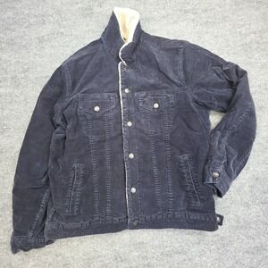 GAP Corduroy Trucker Jacket Men's Large Blue Sherpa Lined Snap Stretch